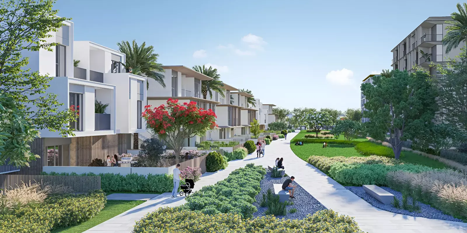 ممرات خضراء ووحدات سكنية داخل مشروع كايرو جيت الشيخ زايد